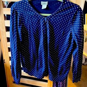 LL Bean Navy polka dot cardigan sweater GUC Med